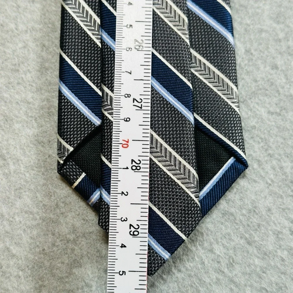 Jos A Bank Reserve Silk‎ Tie Gray Blue Striped Classic Mens Necktie 59x3.1in